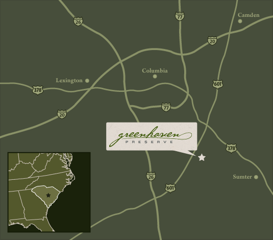 Greenhaven Preserve location 1701 Vanboklen Rd., Eastover, SC 29044