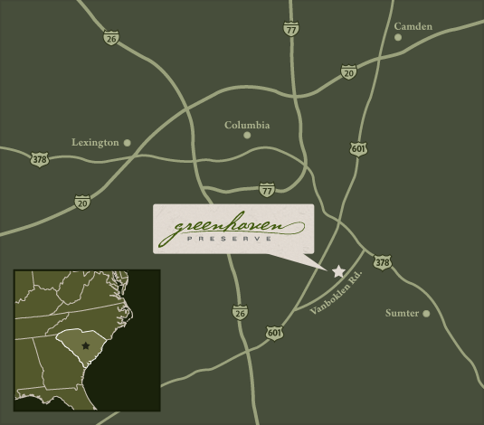 Greenhaven Preserve location 1701 Vanboklen Rd., Eastover, SC 29044